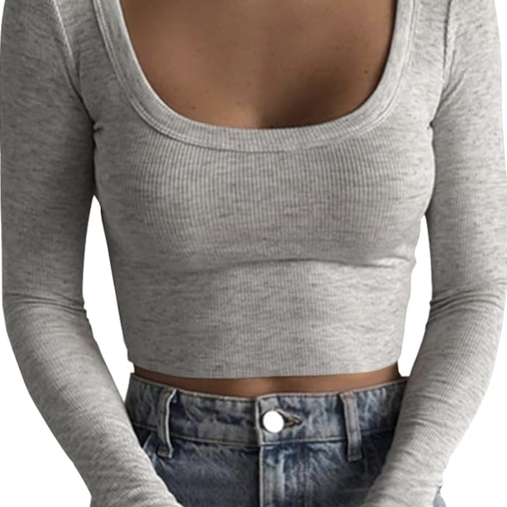NWT, gray ribbed, long sleeve crop top